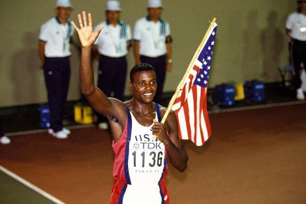 Carl Lewis (USA) Leichtathletik WM Herren Weltmeisterschaft 1991, Einzelbild Olympiastadion Tokio, Tokyo Freude,