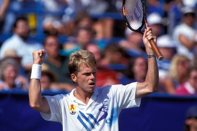 Stefan Edberg (Schweden) - Jubel Tennis Herren US-Open 1992, ATP-Tour, Grand Slam, Vdia Einzelbild Flushing Meadow, Meadows New York Freude,