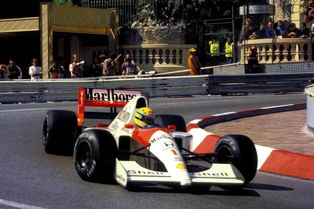 Ayrton Senna (Brasilien McLaren-Honda) in seinem Boliden Motorsport Grand Prix Herren Großer Preis von Monaco 1989, Formel 1 Weltmeisterschaft, F1, F, GP, WM, Vdia Einzelbild Monte Carlo