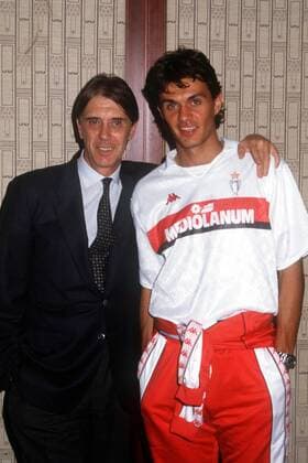 Cesare (li.) und Paolo Maldini (beide Milan) - Vater und Sohn nach dem gewonnen Finale Fußball EC 1 Herren Europapokal der Landesmeister 1989 1990, Europacup, AC Mailand, Serie A, 1. Italienische Liga Gruppe Wien