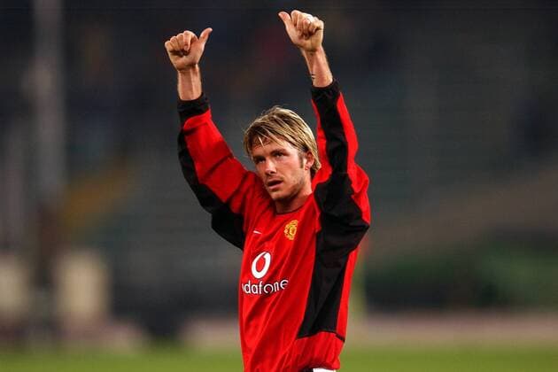 David Beckham (ManU) - thumbs up -  Fußball EC 1 Herren Champions League 2002 2003, Turin - Manchester United 0:3, Einzelbild Turin