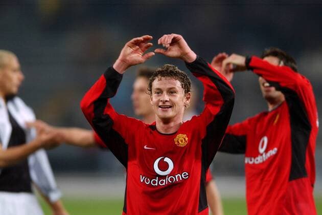Ole-Gunnar Solskjaer (ManU) - Siegesjubel -  Fußball EC 1 Herren Champions League 2002 2003, Turin - Manchester United 0:3, Einzelbild Turin Freude,
