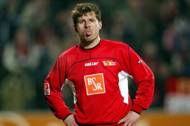 Steffen Baumgart (Union) streckt die Zunge raus Fußball 2. BL Herren Saison 2002 2003, 1. FC Union Berlin Einzelbild Berlin