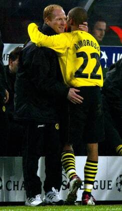 Trainer Matthias Sammer (li.) und Torschütze Marcio Amoroso (beide BVB) Fußball EC 1 Herren Champions League 2002 2003, Borussia Dortmund, Gruppe Dortmund Harmonie, Freude,