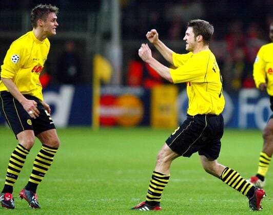 Torsten Frings (re.) und Sebastian Kehl (beide BVB) - Torjubel Fußball EC 1 Herren Champions League 2002 2003, Borussia Dortmund Gruppe Dortmund Freude,