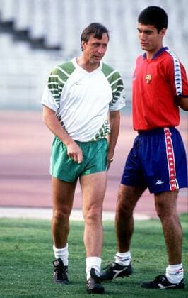 Trainer Johan Cruyff (li.) und Josep Guardiola (beide Barcelona) Fußball Herren Primera Division 1993 1994, 1. Spanische Liga, FC Barcelona, Training, Pep Vdia Gruppe Pep Barcelona