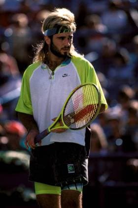 Andre Agassi (USA) konzentriert vor dem Aufschlag Tennis Herren US Open 1990, Grand Slam, ATP-Tour, Hartplatz, Hardcourt, Hartplatztennis, Hartplatzturnier, Vdia Einzelbild New York Konzentration,