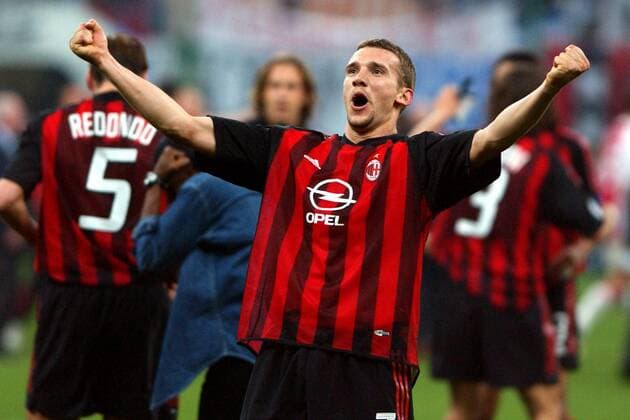 Andrej Schewtschenko (Milan) - Siegesjubel Fußball EC 1 Herren Champions League 2002 2003, AC Mailand, Viertelfinale, Einzelbild Mailand Freude, Begeisterung,