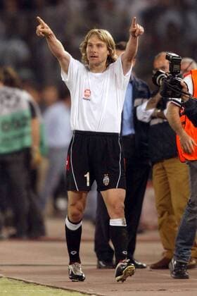 Pavel Nedved (Juve) - Schlussjubel Fußball EC 1 Herren Champions League 2002 2003, Halbfinale, Juventus Turin, Vdig Einzelbild Turin Freude,
