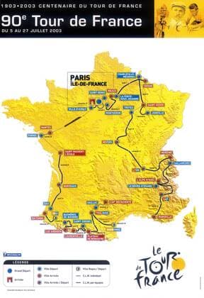 Der offizielle Streckenplan der Tour de France 2003 Radsport Herren 90. Tour de France 2003, Straßenradsport, Rad, Straße, Beschreibung, Tourplan, Vdig Einzelbild Streckenbeschreibung, Routenbeschreibung Routenkarte