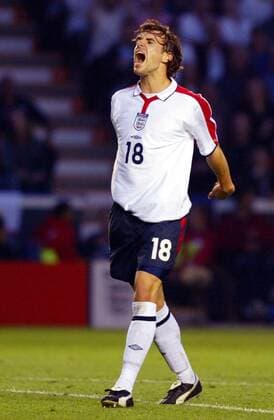 Owen Hargreaves (England) sauer Fußball Länderspiel Herren Länderspiel 2003, Freundschaftsspiel, Test, Testspiel, Nationalmannschaft, Nationalteam, Einzelbild Leicester Enttäuschung, Wut,