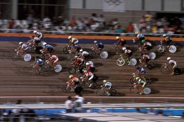 Teilnehmerfeld auf der Bahn Radsport OS Sommer Herren Olympische Sommerspiele 1992, Olympia, Olympiade, Spiele, Nationalmannschaft, Nationalteam, Vdia Totale Barcelona
