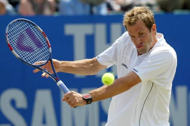 Greg Rusedski (England) - Rückhand Tennis Herren Samsung Open 2003, ATP-Tour, Vdig, Finale, Endspiel Einzelbild Nottingham