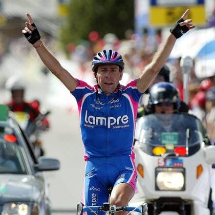 Francesco Casagrande (Lampre Italien) - Siegesjubel bei der Zielankunft Radsport Herren Tour de Suisse 2003, Rundfahrt, 5. Etappe: Ascona - La Punt, Straßenradsport, Straße, Rad Einzelbild La Punt Freude,