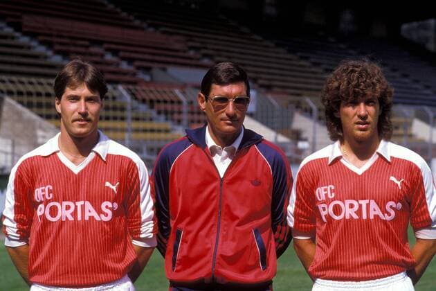 Fußball, Trainerhistorie, Kickers Offenbach Trainer Lothar Buchmann (Mitte), Christian Peukert (li.) und Wolfgang Trapp (alle Offenbach) Fußball 1. BL Herren Saison 1983 1984, Offenbacher Kickers, OFC, Vorstellung, Präsentation, Pressetermin, Vdia, Gruppe Offenbach