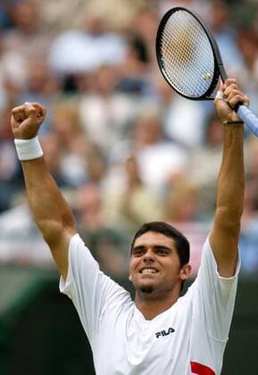 Marc Philippoussis (Australien) jubelt über das Erreichen des Halbfinals Tennis Herren All England Championships 2003, Grand Slam, ATP-Tour Einzelbild Wimbledon London Begeisterung, Freude,
