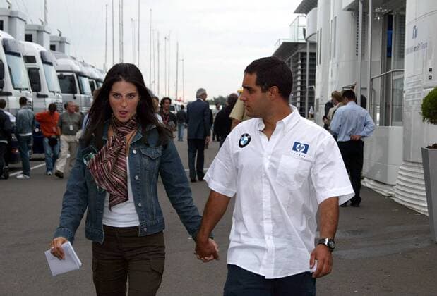 Juan-Pablo Montoya (Kolumbien, BMW-Williams) mit seiner Frau Connie Motorsport Grand Prix Herren Großer Preis von England 2003, Formel 1 Weltmeisterschaft, F1, F, GP, WM, Qualifying Gruppe Silverstone