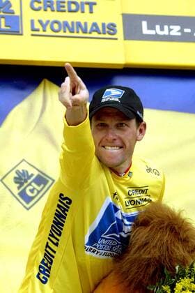 Etappensieger Lance Armstrong (USA US Postal Service) verteidigt erfolgreich sein gelbes Trikot des Gesamtführenden Radsport Herren Tour de France 2003, Rad, Straße, Straßenradsport, Vdig, Einzelbild 15. Etappe Bagneres de Bigorre - Luz-Ardiden Begeisterung, Freude,  