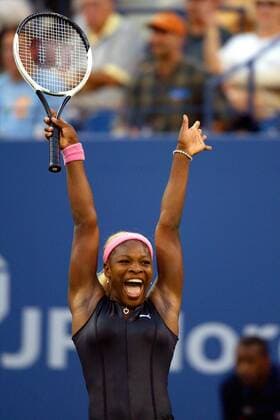 Serena Williams (USA) - Siegesjubel Tennis Damen US Open 2002, Grand Slam, WTA-Tour, Finale, Endspiel Einzelbild Flushing Meadow, Meadows New York Freude, Begeisterung,