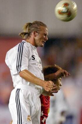 David Beckham (Real) - Kopfball Fußball Herren Saisonvorbereitung 2003 2004, Primera Division, 1. Spanische Liga, CF Real Madrid, Test, Testspiel Einzelbild Peking Dynamik,