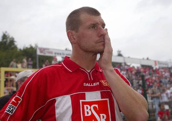 Steffen Baumgart (Union) - Au Backe! Fußball 2. BL Herren Saisonvorbereitung 2003 2004, Test, Testspiel, 1. FC Union Berlin Einzelbild Berlin Enttäuschung