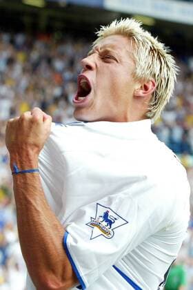 Alan Smith (Leeds) - Torjubel Fußball Herren English Premier League 2003 2004, 1. Englische Liga, Leeds United Einzelbild Leeds Glück Freude, Begeisterung,