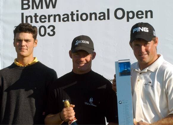 V.re.: Sieger Lee Westwood (England), der Zweitplatzierte Alex Cejka und der beste Amateur Martin Kaymer (beide Deutschland) Golf Herren BMW International Open 2003, PGA European Tour, TPC of Europe, Golfen Gruppe Golfclub Eichenried-Nord München