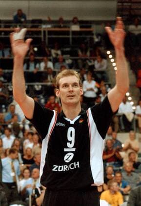 Wolfgang Kuck (Deutschland) Volleyball EM Herren Europameisterschaft 2003, Länderspiel, Nationalmannschaft, Nationalteam, Nationaltrikot Einzelbild Leipzig