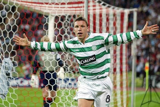 Alan Thompson (Celtic Glasgow) - Torjubel Fußball EC 1 Herren Champions League 2003 2004, München - Celtic Glasgow 2:1 Einzelbild München Begeisterung, Freude,