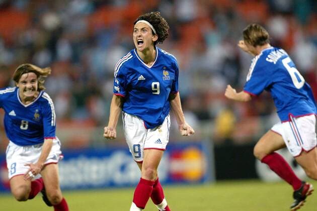 Marinette Pichon (Frankreich) - Torjubel Fußball WM Damen Weltmeisterschaft 2003, Länderspiel, Frauen, Frauenfußball, Nationalmannschaft, Nationalteam, Vdig Einzelbild Washington Freude, Begeisterung,  