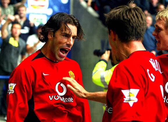 Ruud van Nistelrooy (ManU) - Torjubel Fußball Herren English Premier League 2003 2004, 1. Englische Liga, Leicester - Manchester United 1:4, Vdig, Gruppe Leicester Freude,