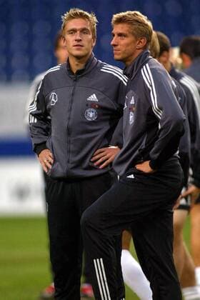 Christian Rahn (li.) und Marko Rehmer (beide Deutschland) Fußball Herren Nationalmannschaftstraining 2003, Nationalmannschaft, Nationalteam, Training Gruppe Hamburg