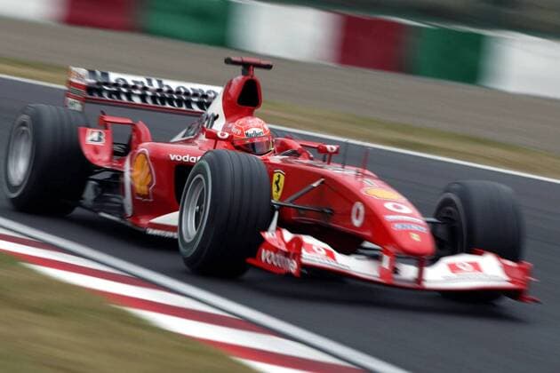 Michael Schumacher (Deutschland Ferrari) in seinem Boliden Motorsport Grand Prix Herren Großer Preis von Japan 2003, Formel 1 Weltmeisterschaft, F1, F, GP, WM, Qualifying Einzelbild International Racing Course Suzuka Dynamik,