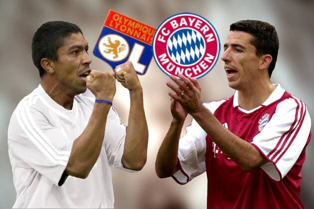 Roy Makaay (FC Bayern München, re.) hat Giovane Elber (Olympique Lyon) zu Beginn der Saison bei den Bayern verdrängt, dieser sinnt auf Rache Fußball EC 1 Herren Vorschau Champions League 2003 2004, Olympique Lyonnais - FC Bayern München Gruppe Lyon