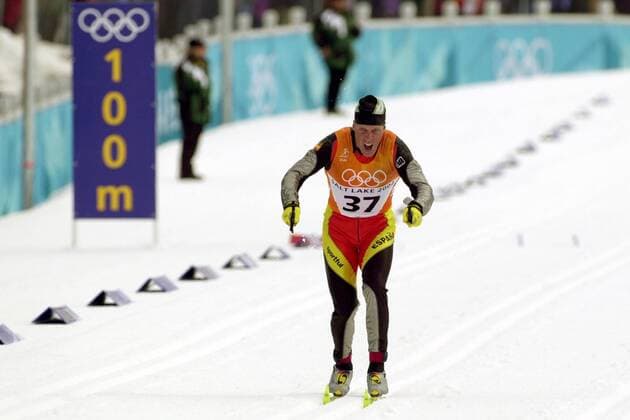 Johann Mühlegg (Spanien) - noch 100m bis ins Ziel Nordischer Skilauf OS Winter Herren Olympische Winterspiele 2002, Olympia, Olympiade, Spiele, Ski Nordisch, Nordischer Skisport, Einzelbild Salt Lake City