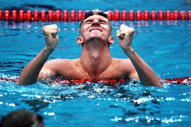 Michael Groß (BR Deutschland) - Siegesjubel Schwimmen OS Sommer Herren Olympische Sommerspiele 1988, Olympia, Olympiade, Spiele, Schwimmsport, Delphin, Delphinschwimmen Einzelbild Seoul Glück, Freude, Begeisterung,