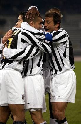 Antonio Conte (re.) und David Trezeguet (beide Juventus) - Torjubel Fußball EC 1 Herren Champions League 2003 2004, Juventus Turin, Juve, Gruppe Turin Freude,