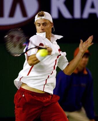 Lleyton Hewitt (Australien) - Vorhand Tennis Herren Australian Open 2004, Grand Slam, ATP-Tour, Vdig Einzelbild Melbourne Dynamik,  
