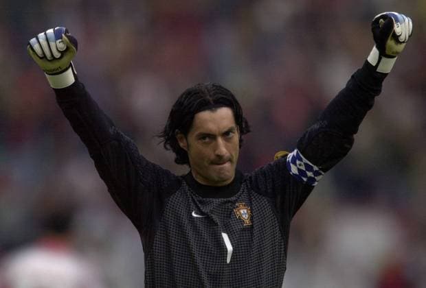 Torwart Vitor Baia (Portugal) - Torjubel Fußball EM Herren Europameisterschaft 2000, Länderspiel, Viertelfinale, Nationalmannschaft, Nationalteam Einzelbild Amsterdam Freude, Begeisterung,