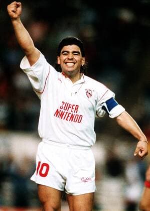 Diego Armando Maradona (Sevilla) - Torjubel - VERÖFFENTLICHUNGSRECHTE NUR FÜR DEUTSCHE MEDIEN Fußball Herren Primera Division 1992 1993, 1. Spanische Liga, FC Sevilla Einzelbild Sevilla Begeisterung, Freude,