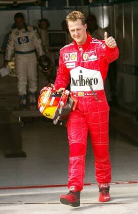 Michael Schumacher (Deutschland Ferrari) bedankt sich bei seinen Anhängern Motorsport Grand Prix Herren Großer Preis von Australien 2004, Formel 1 Weltmeisterschaft, F1, F, GP, WM, Qualifying, Vdig Einzelbild Albert Park Melbourne