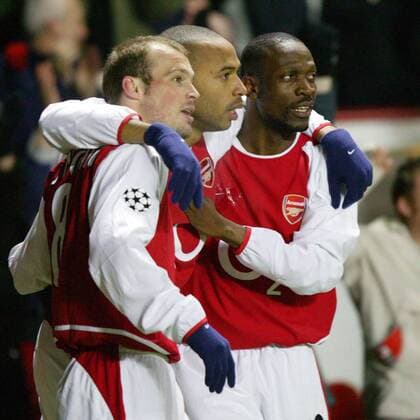 Torjuebl Arsenal v.li.: Fredrik Ljungberg, Thierry Henry und Lauren Etame Mayer Fußball EC 1 Herren Champions League 2003 2004, Achtelfinale, Arsenal FC London, Gruppe London Freude,