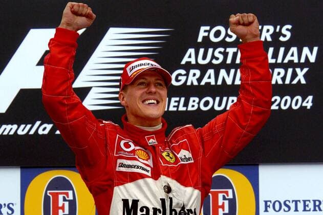 Sieger Michael Schumacher (Deutschland Ferrari) jubelt Motorsport Grand Prix Herren Großer Preis von Australien 2004, Formel 1 Weltmeisterschaft, F1, F, GP, WM, Vdig Einzelbild Albert Park Melbourne Begeisterung, Freude,