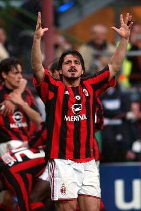 Gennaro Gattuso (Milan) jubelt Fußball EC 1 Herren Champions League 2003 2004, AC Mailand, Viertelfinale, Vdig Einzelbild Mailand Freude,