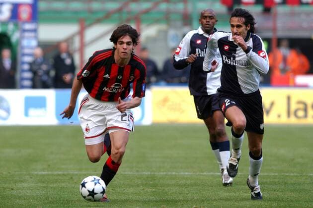 Kaka (Milan, li.) am Ball, daneben: Federico Cossato (Chievo Verona) Fußball Herren Serie A 2003 2004, 1. Italienische Liga, AC Mailand - AC Chievo Verona 2:2, Vdig Gruppe Mailand Dynamik,