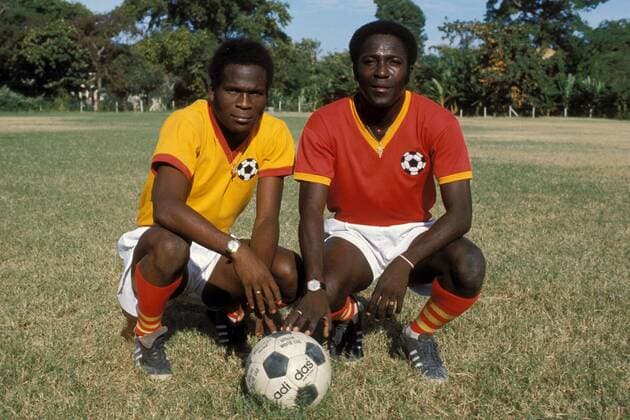 Emmanuel Sanon (li.) und Jean-Claude Desir (beide Haiti) Fußball WM Herren Weltmeisterschaft 1974, Nationalmannschaft, Nationalteam, Nationaltrikot, Gruppe