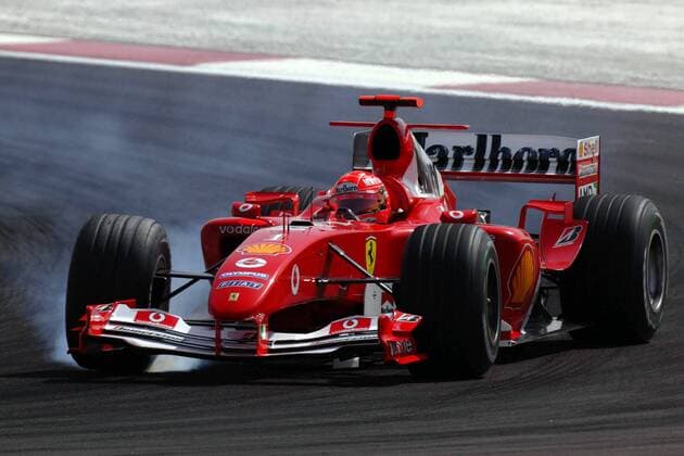 Michael Schumacher (Deutschland Ferrari) - Verbremser Motorsport Grand Prix Herren Großer Preis von Bahrain 2004, Formel 1 Weltmeisterschaft, F1, F, GP, WM, Vdig Einzelbild Bahrain Racing Circuit Manama Dynamik,