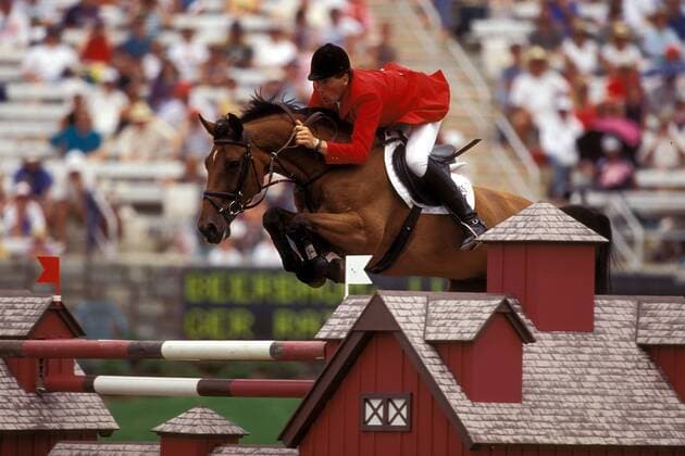 Ludger Beerbaum (Deutschland) auf Ratina Pferdesport OS Sommer Herren Olympische Spiele 1996, Sommerspiele, Olympia, Olympiade, Reiten, Reitsport, Springreiten, Springen Einzelbild Atlanta Dynamik,