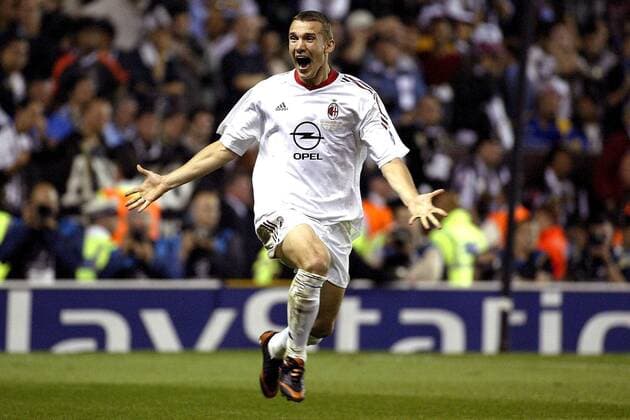 Andriy Shevchenko (Milan) - Schlußjubel nach seinem entscheidend verwandelten Elfmeter Fußball EC 1 Herren Champions League 2002 2003, Finale, Endspiel, AC Mailand Einzelbild Europapokalsieg, Europapokalsieger, Europacupsieg Manchester, Europacupsieger, Emotionen Glück, Begeisterung, Freude,
