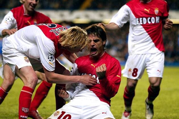 Fernando Morientes (re.) und Jaroslav Plasil (beide Monaco) - Torjubel Fußball EC 1 Herren Champions League 2003 2004, Halbfinale, AS Monaco, Vdig Gruppe London Freude, Begeisterung,  